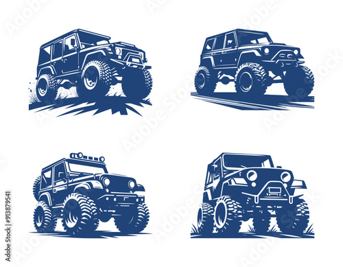 vector set of offroad or adventure car icon - blue color