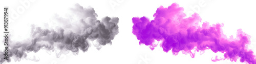 Close-up of abstract white and pink vapor or smoke rising upward. From moisturizing spray on isolated background.