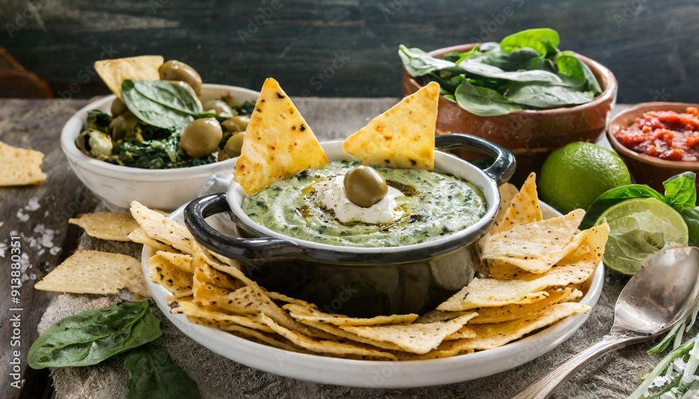 Warm Spinach and Artichoke Dip with Tortilla Chips Warm Spinach and Artichoke Dip with Tortilla Chips