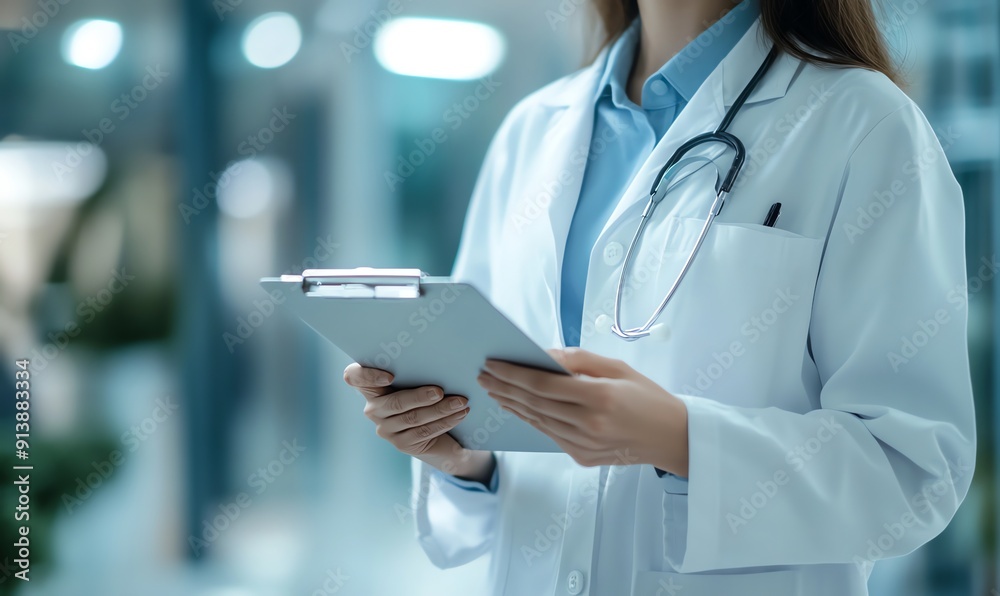 Doctor Holding Clipboard and Wearing Stethoscope Doctor Holding Clipboard and Wearing Stethoscope