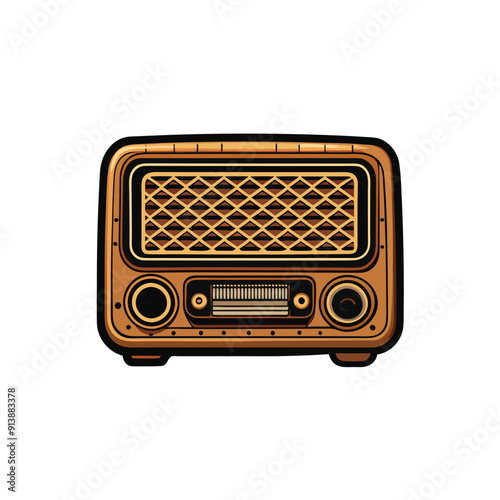 World radio day set of vector vintage emblems, labels, badges and logos in monochrome style. Radio, microphone, headphone objects in monochrome vintage style.