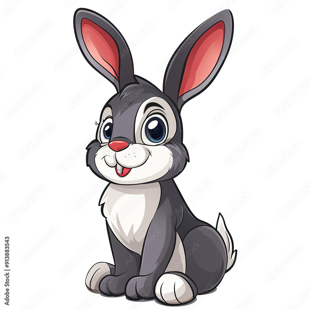 Cartoon Illustration of a Sitting Grey Rabbit with Red Ears, generative ai image Cartoon Illustration of a Sitting Grey Rabbit with Red Ears, generative ai image