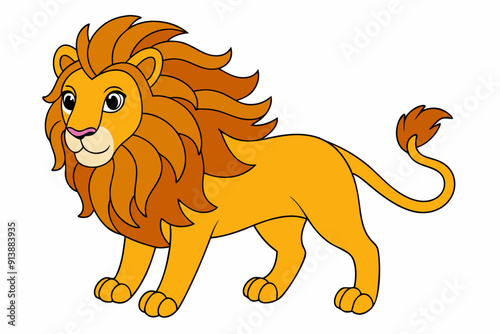 Majestic Lion with Flowing Mane Vector Illustration - Cartoon, Clipart, Line Art Design photo