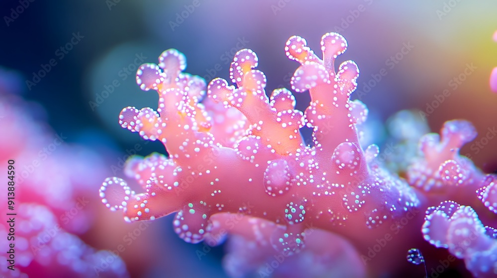 Close-Up of Vibrant Pink Coral with White Polka Dots Close-Up of Vibrant Pink Coral with White Polka Dots