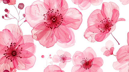 Keuken achterwand Vintage bloemen patronen Aquarel roze bloemen zachte waterverf stijl  © Loony Dream Designs