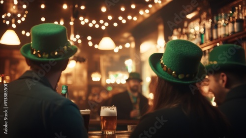 People celebrating St Patrick's Day in a pub