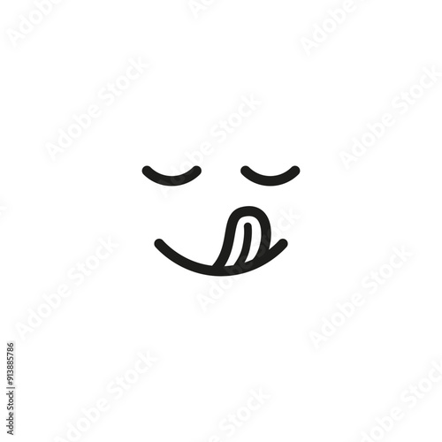 Face laughs smiles and licks lips. Vector icon.