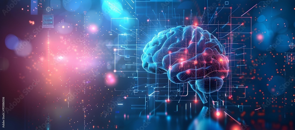 Obraz premium Futuristic Brain Digital Interfaces Highlighting Advancements in Brain Computer Technology