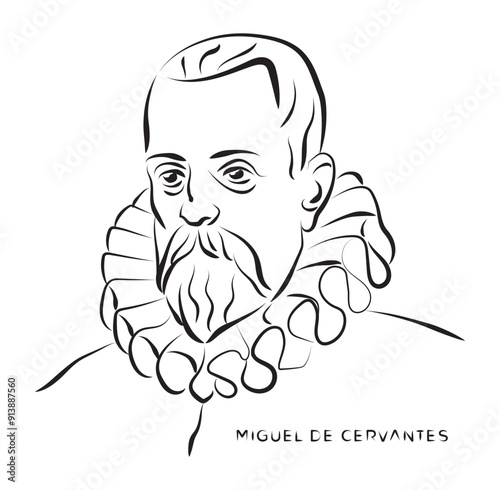 Vector portrait of famous Spanish writer Miguel de Cervantes.