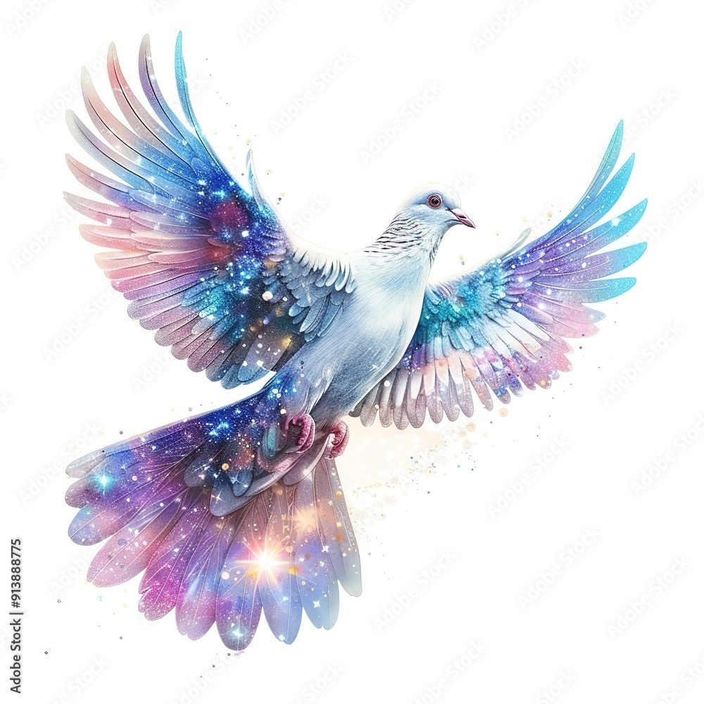 Obraz premium Dove cosmic fantasy animal cartoon isolated whitebackground 16:9