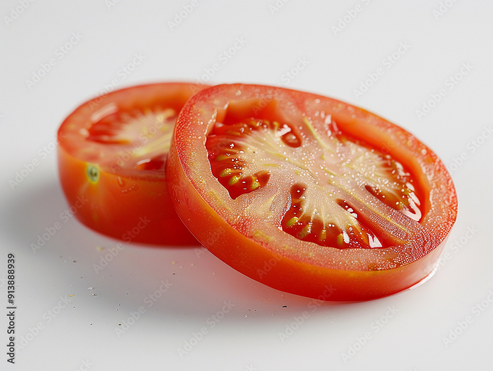 Freshly Sliced Juicy Red Tomatoes on a Light Surface Ready for Culinary Preparation Freshly Sliced Juicy Red Tomatoes on a Light Surface Ready for Culinary Preparation