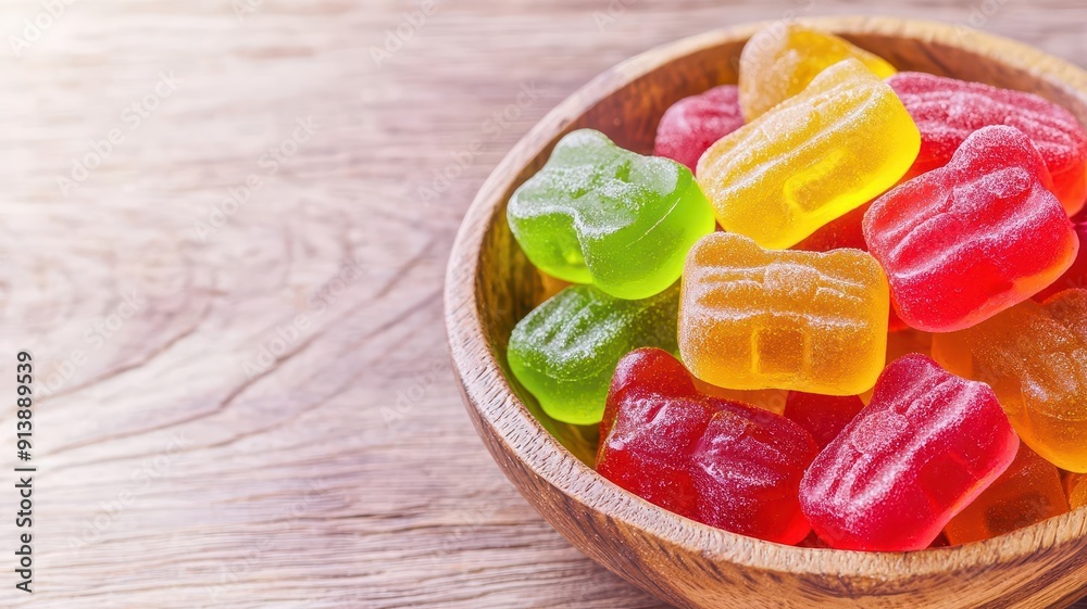 Probiotic gummies in a vibrant, colorful arrangement, Probiotic Gummies, highlighting an alternative form of supplements Probiotic gummies in a vibrant, colorful arrangement, Probiotic Gummies, highlighting an alternative form of supplements