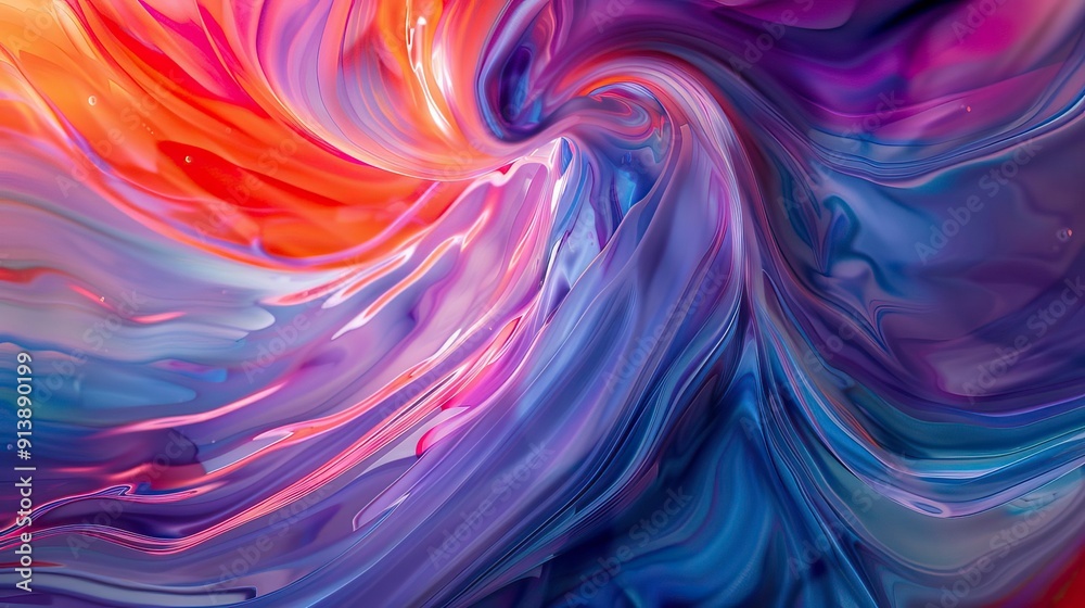 Obraz premium A mesmerizing swirl of colors, blending purple, orange, and blue in a fluid abstract pattern, perfect for artistic backgrounds.