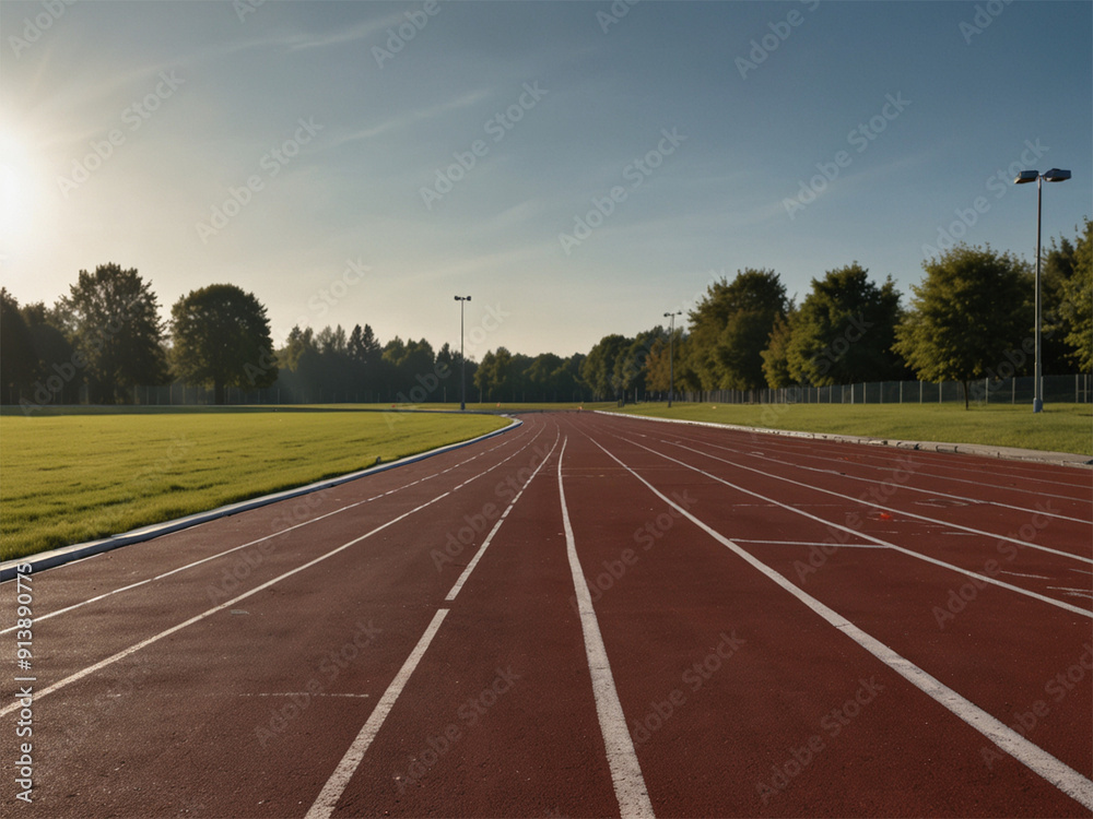 Fototapeta premium Empty Running Track with White Lines