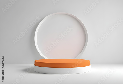 Photorealistic Professional Studio Round orange podium for product