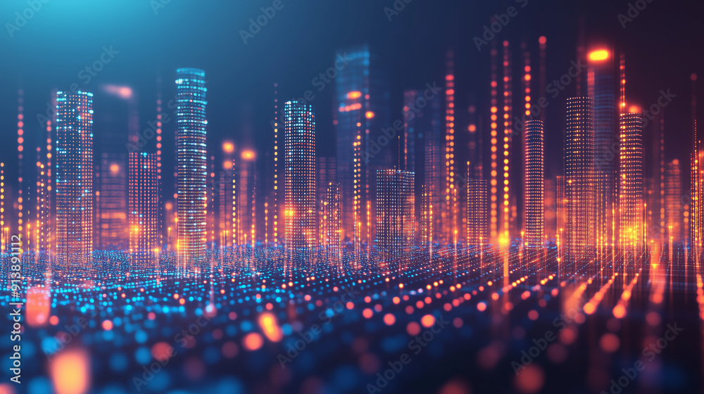 A vibrant digital cityscape featuring orange and blue lights, representing a futuristic urban environment and advanced technology.
A vibrant digital cityscape featuring orange and blue lights, representing a futuristic urban environment and advanced technology.