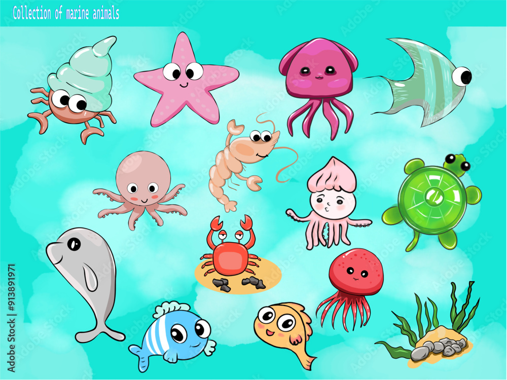 Collection of marine animals Adobe Illustrator Artwork Collection of marine animals Adobe Illustrator Artwork