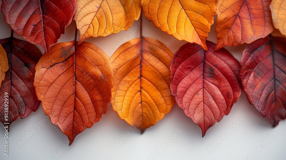 Simple composition of dried leaves in varying shades. Autumn theme with serene white backdrop. Simple composition of dried leaves in varying shades. Autumn theme with serene white backdrop.