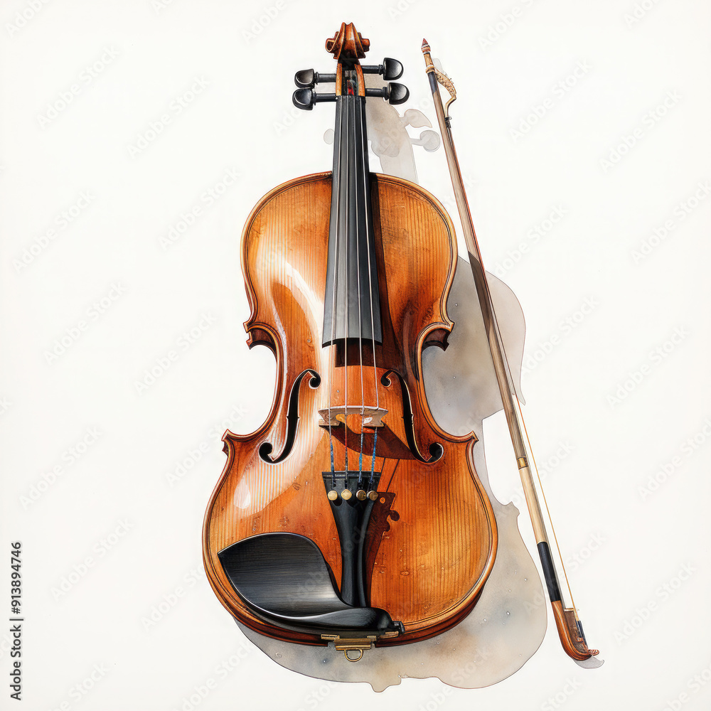 Fototapeta premium Watercolor Violin, clipart Illustration, Generative Ai