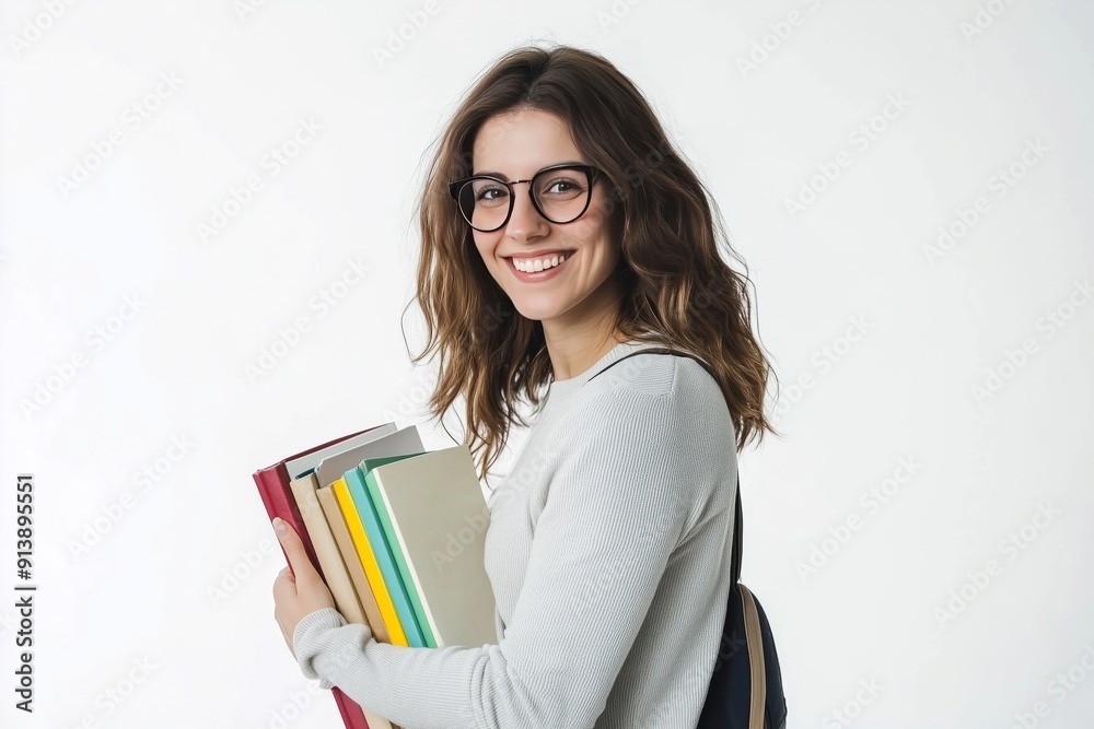 Joyful Student Smiling with a Stack of Books Joyful Student Smiling with a Stack of Books