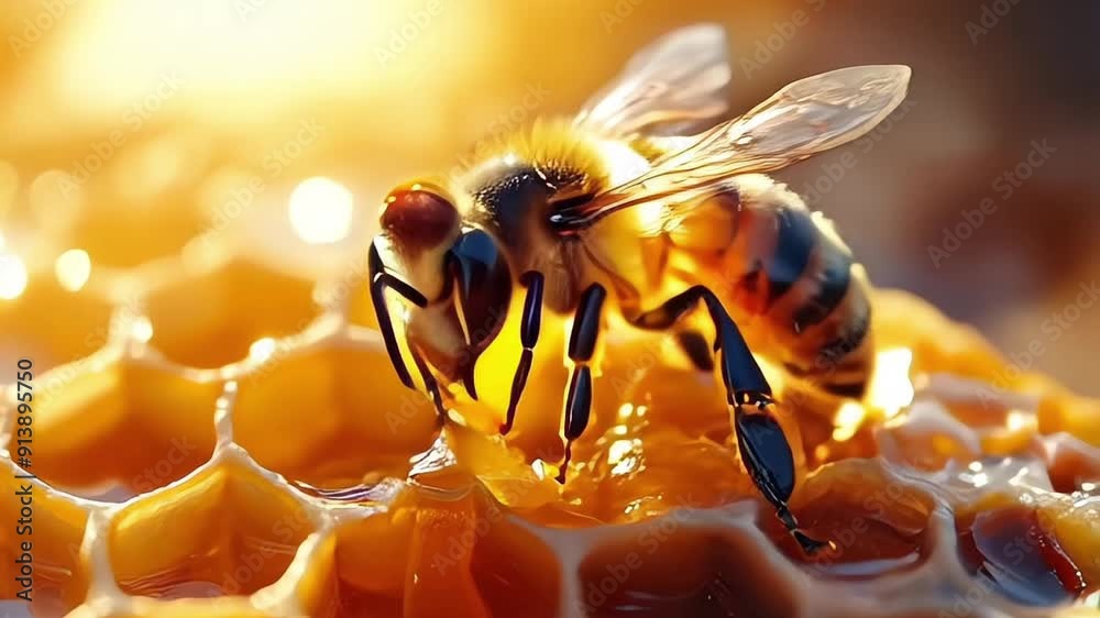 Bees On Honeycomb Background