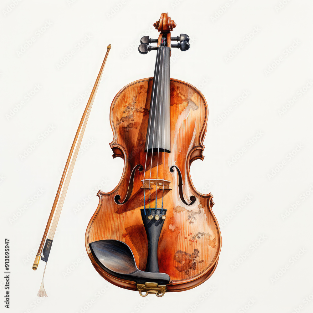 Fototapeta premium Watercolor Violin, clipart Illustration, Generative Ai