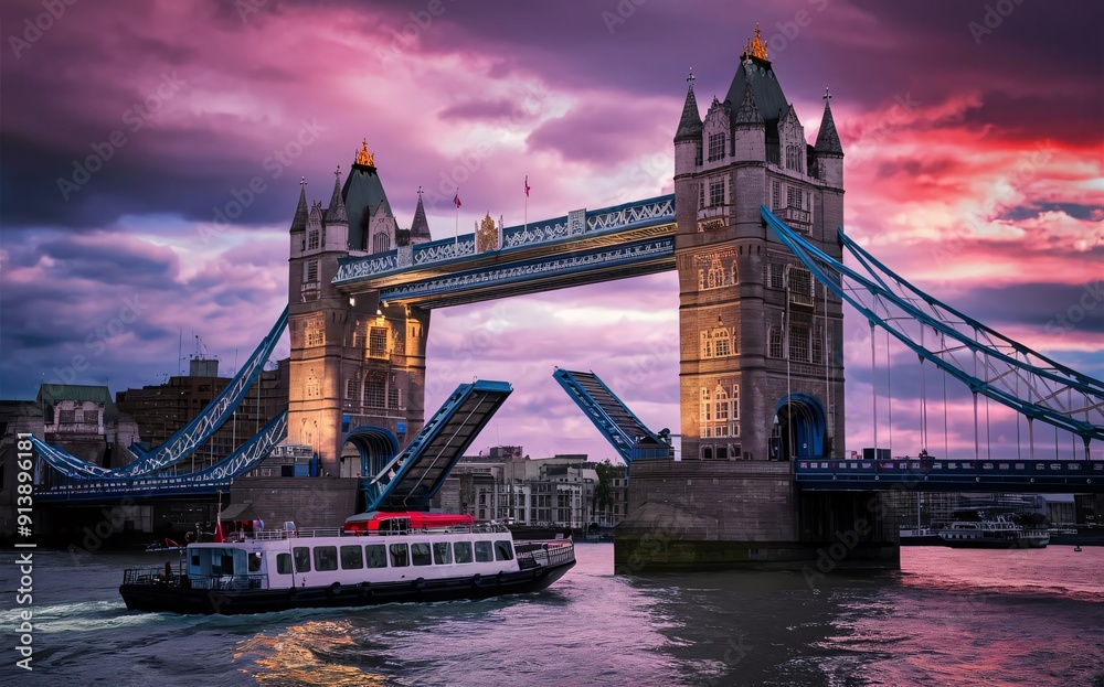 Obraz premium Tower Bridge opening for a boat England
