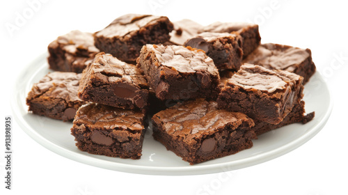 Chocolate brownies on plate on transparent background