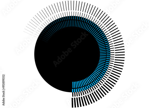 Vector modern black and white blue pattern. Abstract striped vector background. Black on white background. The basis for the text. Round design element. Abstract symbol of volume, speed, power