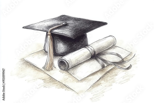 graduation symbolism sketch handdrawn mortarboard and rolled diploma representing academic achievement simple yet powerful illustration of educational milestone