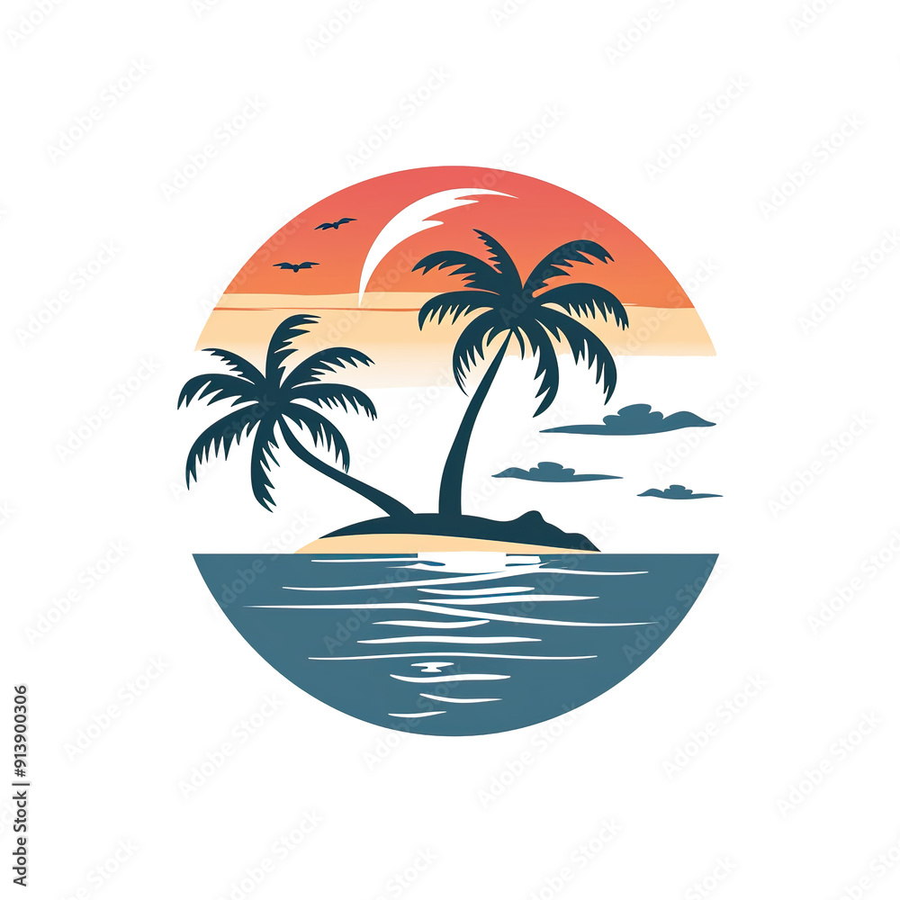 custom made wallpaper toronto digitalTwo Palm Trees on a Tropical Island at Sunset, generative ai image
