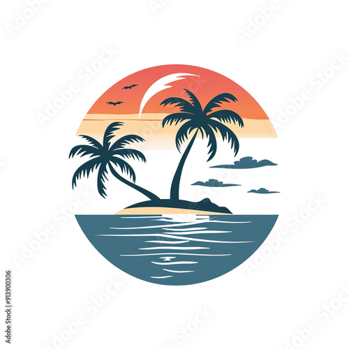 Wallpaper Mural Two Palm Trees on a Tropical Island at Sunset, generative ai image Torontodigital.ca