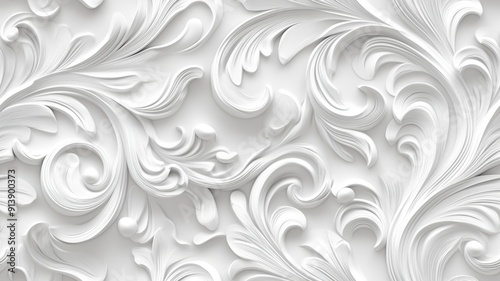 Seamless barocco scrollwork pattern venzel and whorl Royal vintage Victorian Gothic Rococo white background.