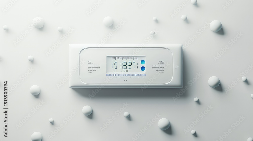 An advanced digital thermometer displayed centrally on a white background, with ample space around for descriptive text. An advanced digital thermometer displayed centrally on a white background, with ample space around for descriptive text.