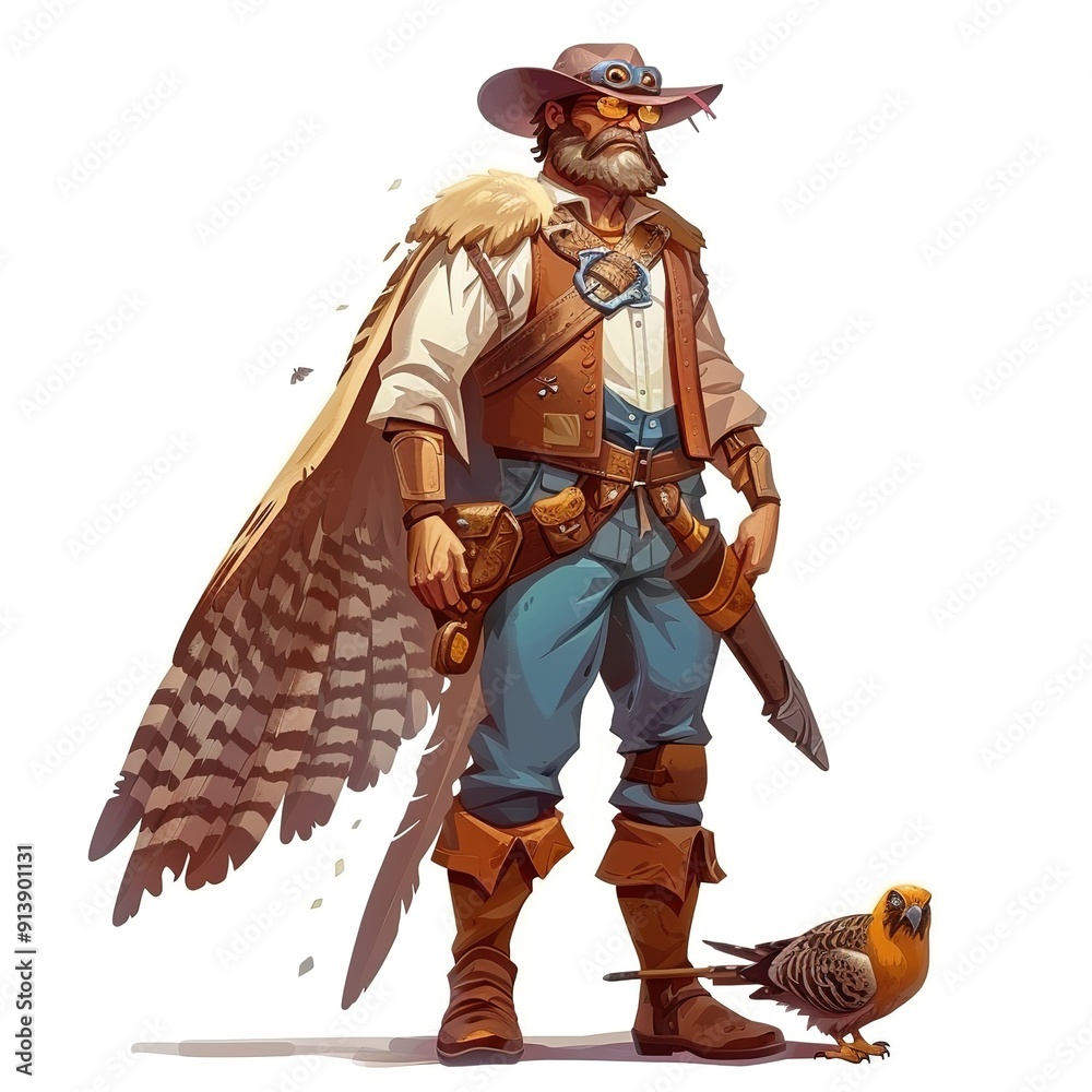Obraz premium Falcon Farmer Occupation unifrom fantasy cartoon isolated whitebackground 16:9