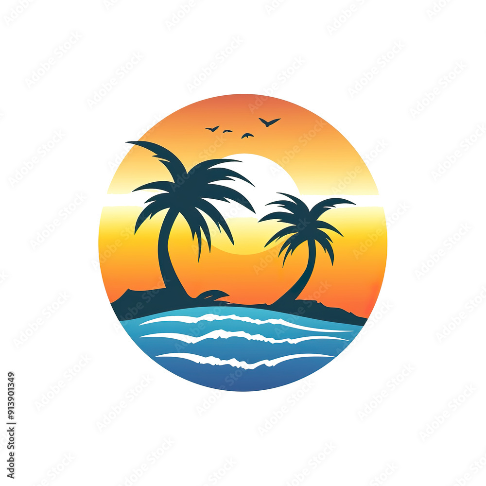 Palm Trees Silhouetted Against a Sunset Over a Blue Ocean, generative ai image Palm Trees Silhouetted Against a Sunset Over a Blue Ocean, generative ai image