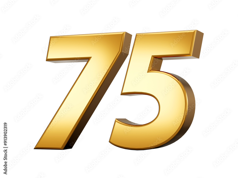 Gold number 75 Seventy Five isolated white background. shiny 3d number made of gold 3d illustration
Gold number 75 Seventy Five isolated white background. shiny 3d number made of gold 3d illustration