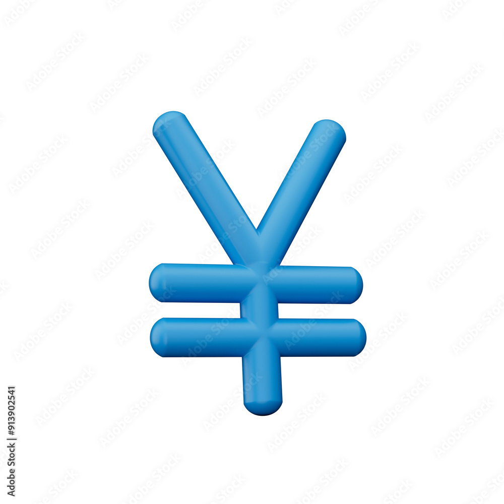 Yen Japanese currency in blue color on light background 3d illustration
