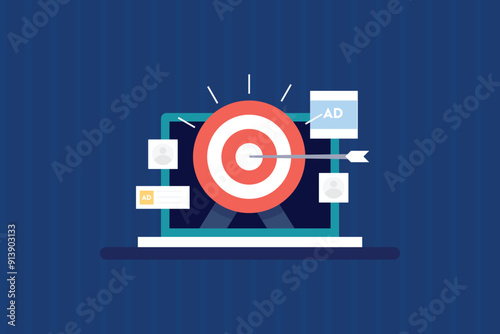 AD Targeting, Remarketing technology, Re-targeting audience, Social media remarketing campaign. Vector illustration background.