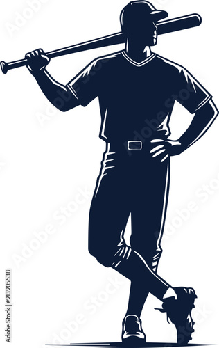 Baseball player Playing pose black silhouette vector on white background