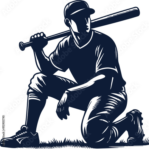 Baseball player Playing pose black silhouette vector on white background