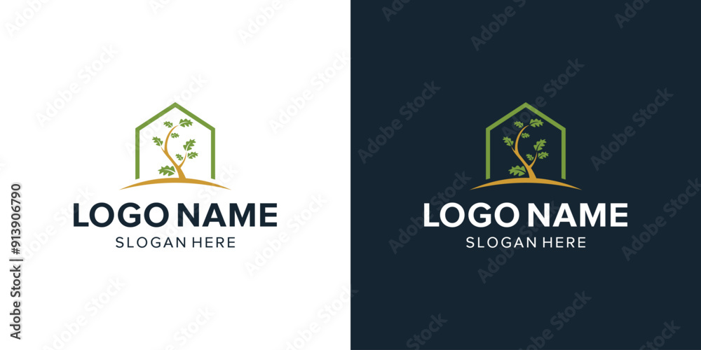 Logo Design That Combines the Shape of a House with an Oak Tree.