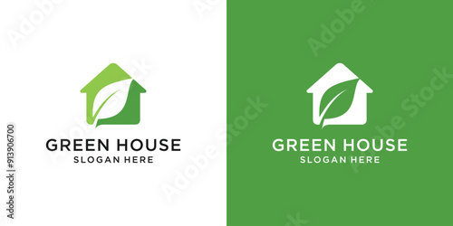 Greenhouse Logo Design Template. Eco Friendly House Vector.