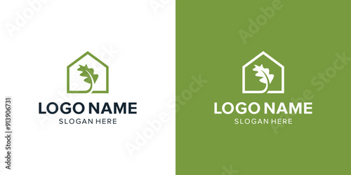 Logo Design That Combines House Shape with Oak Leaves.