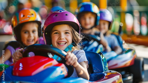 Children Enjoying Bumper Cars Amusement Park Fun Excitement