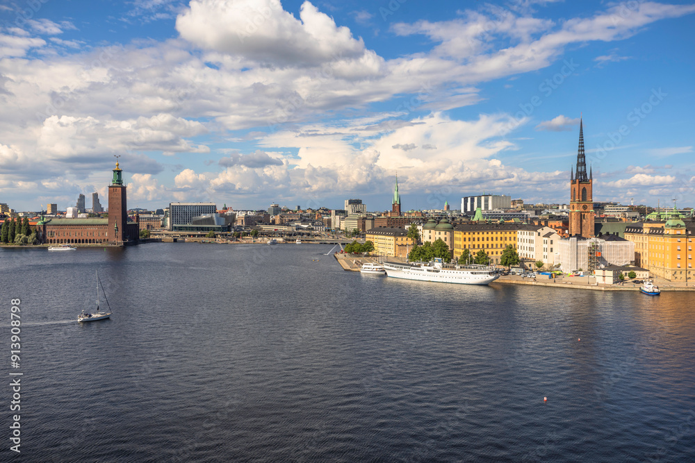 Wide-angle Panoramic cityscape view of the old town of Stockholm, Sweden Wide-angle Panoramic cityscape view of the old town of Stockholm, Sweden