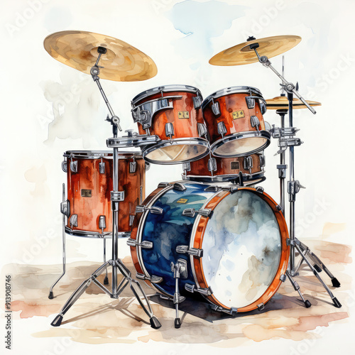 Watercolor Drums, clipart Illustration, Generative Ai