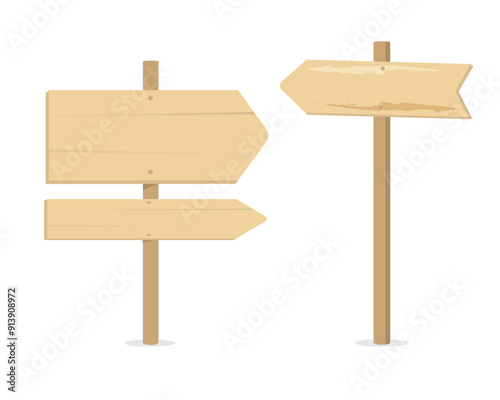 Wood signboard plank vintage element flat style, vector illustration.