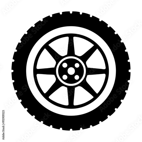 Car wheel tire black silhouette icon and vector illustration