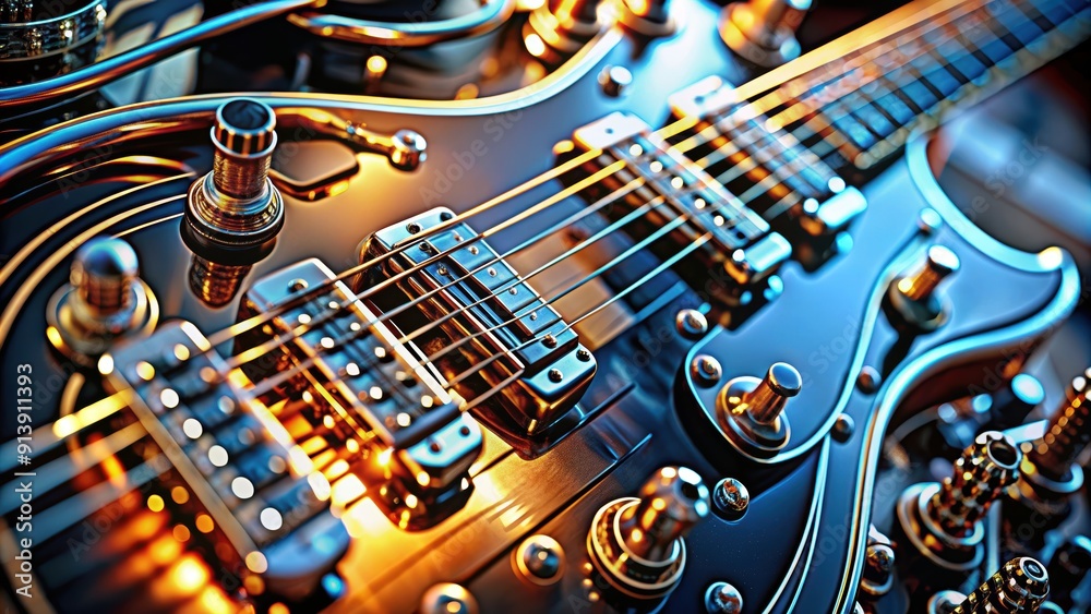 Fototapeta premium Artistic Macro Image of Electric Guitar with Reflective Metallic Surfaces